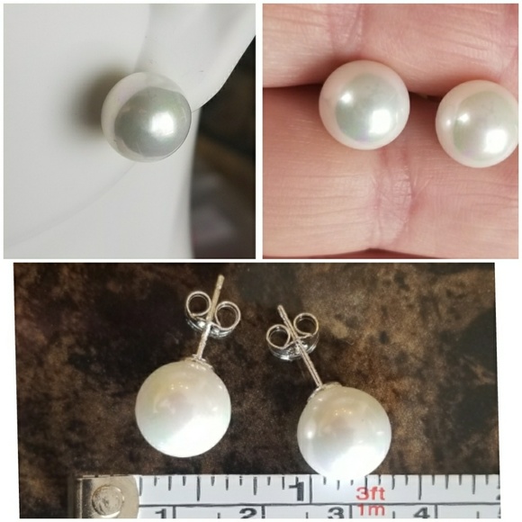 Genuine 10MM South Sea Akoya Pearl stud Earrings - Picture 4 of 8